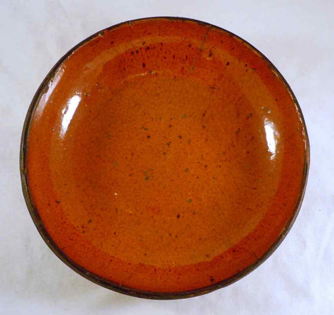 Antique Manganese Glazed Redware Deep Pie Plate Bowl Southeastern Pennsylvania