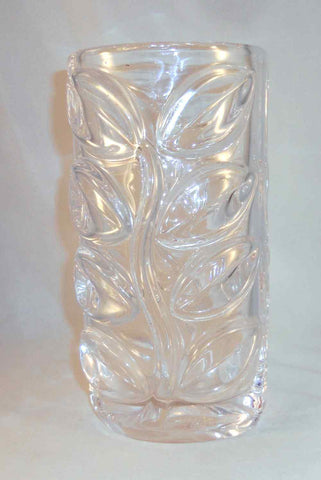 Mid Century Modern Art Vannes France Crystal Vase Leaves Branch Raised Décor