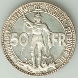 1935 Belgium Silver Coin 50 Francs Brussels Exposition & Railway Centennial UNC