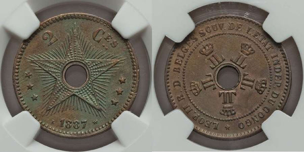 1887 Beautiful Copper Coin Congo Belgium Free State Congo 2