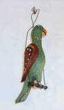 1992 Carved and Painted Wood Folk Art Parrot on Swing Hearts Decoration By Jonathan Bastian