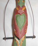 1992 Carved and Painted Wood Folk Art Parrot on Swing Hearts Decoration By Jonathan Bastian