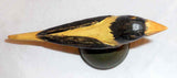 2008 Hand Carved Polychrome Painted Wooden Primitive Folk Art Yellow and Black Colored Bird Wire Legs Green Base By Jonathan Bastian