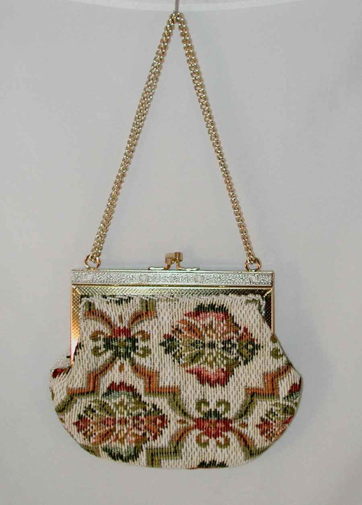 Vintage Colored Tapestry Purse With Small Faux Pearls Decoration Hand ...