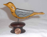 20th Century PA Folk Art Carved Polychrome Painted Bird Mounted on Turned Knob