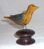 20th Century PA Folk Art Carved Polychrome Painted Bird Mounted on Turned Knob