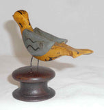 20th Century PA Folk Art Carved Polychrome Painted Bird Mounted on Turned Knob