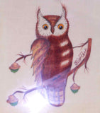 Bill Rank Framed Folk Art Hand Painted PA Dutch Theorem Brown Owl & Acorns