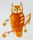 Bill Rank Framed Folk Art Hand Painted PA Dutch Theorem Brown Owl & Acorns