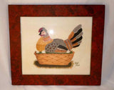 Nice Bill Rank Framed Folk Art Hand Painted Theorem Hen On The Nest with Eggs