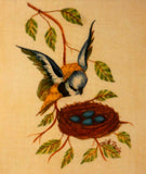 Bill Rank Framed Folk Art Hand Painted Theorem Bird Landing on Nest w/ Blue Eggs