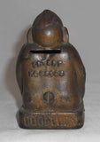 Antique Cast Iron Still Bank Billiken Good Luck Golden Color &amp; Red Hat AC Williams USA