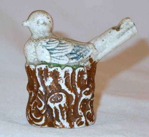 Unusual Antique 19th Century Staffordshire Figural Pottery Whistle Nesting Bird