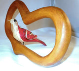 Painted Hand Carved Wood Bird in Heart Hanging Folk Art Walter & June Gottshall