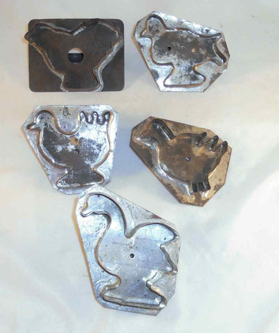 Lot of 5 Vintage Bird Shaped Pennsylvania Flat Back Tin Cookie Cutters