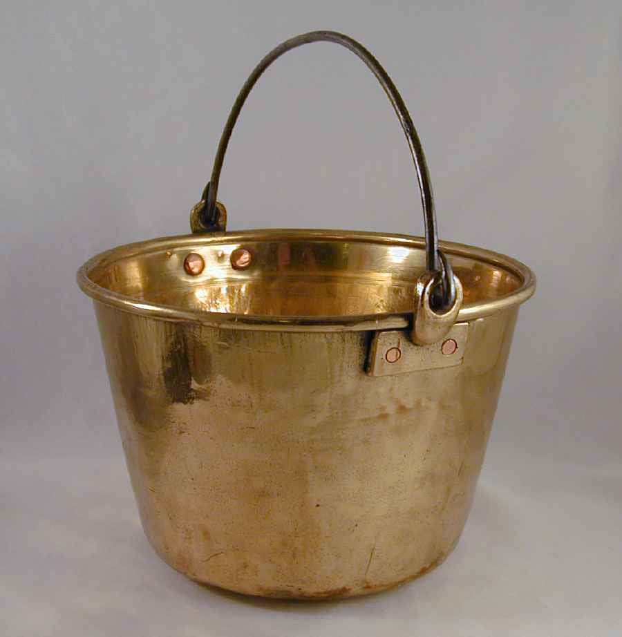 Vintage Hammered Brass Bucket Iron Handle and Copper Rivets Incised De ...