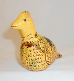 1991 Glazed Redware Heavy Figurine Yellow Bird with Sgraffito Decoration by Lester Breininger