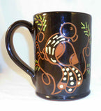 2000 Breininger Large Glazed Sgraffito Decorated Mug Brown Bird Black Background