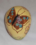 1992 Glazed Redware Egg Glazed Yellow and Brown Butterfly and Flowers Sgraffito Design by Lester Breininger