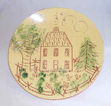 1982 Redware Glazed Sgraffito Decorated Round 10 3/8" Plate Country House By Lester Breininger
