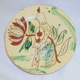 1994 Redware Glazed Sgraffito Decorated Round 7" Plate Distelfink Bird Perched on Tulip By Lester Breininger