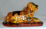 1989 Glazed Redware Figurine Dog Laying Down Stick in Mouth Breininger Pottery