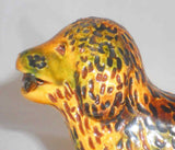 1989 Glazed Redware Figurine Dog Laying Down Stick in Mouth Breininger Pottery