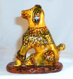 1992 Glazed Redware Figurine Poodle Dog Sitting on Hind Legs Breininger Pottery