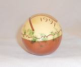 1991 Glazed Redware Egg Glazed Yellow and Brown American Flag Sgraffito Design by Lester Breininger
