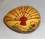 1993 Decorative Redware Egg Glazed Yellow and Brown Open Fan and Flower Sgraffito Design by Lester Breininger