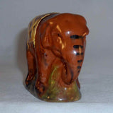 2002 Glazed Redware Figurine Elephant Standing Yellow Blanket Breininger Pottery