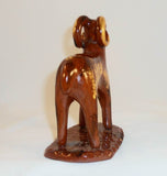1990 Glazed Redware Figurine Brown Ram with Yellow Sponging by Lester Breininger