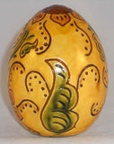 2004 Breininger Redware Large Egg Yellow Green Brown Sgraffito Flowers Leaves