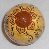 2004 Breininger Redware Large Egg Yellow Green Brown Sgraffito Flowers Leaves