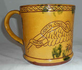 1992 Breininger Glazed Sgraffito Decorated Yellow Quart Mug Patriotic Eagle
