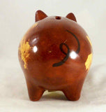 1988 Breininger Glazed Redware Penny Bank Pig Standing Brown Yellow Highlights