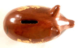 1988 Breininger Glazed Redware Penny Bank Pig Standing Brown Yellow Highlights