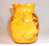 1992 Breininger Redware Flat Sided Pitcher Sgraffito Distelfink, Tulip & Flowers