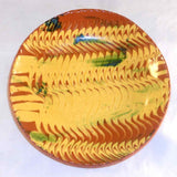 2000 Redware Glazed Slip Decorated Round 7" Pie Plate Yellow on Brown with Green Highlights By Lester Breininger