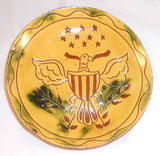 1986 Breininger Redware Sgraffito Decorated Pie Plate American Spread Wing Eagle