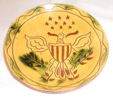 1986 Breininger Redware Sgraffito Decorated Pie Plate American Spread Wing Eagle
