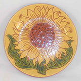 1995 Redware Glazed Sgraffito Decorated 7" Pie Plate Large Sunflower By Lester Breininger