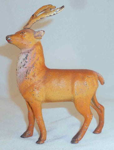 Vintage Painted Cast Iron Still Penny Bank Male Deer Buck (Elk) 6 Point Antlers