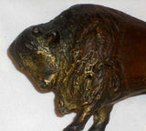 Antique Cast Iron Gold Painted Still Penny Bank Buffalo Bison by A.C. Williams