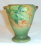Rare 1940s Roseville Art Pottery Green Bushberry Vase with Two Handles 28-4
