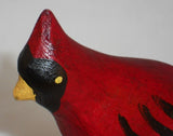 Hand Carved Polychrome Painted Folk Art Red Cardinal Bird Standing on Tree Stump