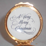 English Round Enameled Box Christmas 1977 Xmas Tree and Holly Marked Cartier