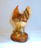 Beautiful Vintage Possibly Mixed Media Colorful Chicken Figurine Wood Base