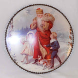 Vintage Round Flue Cover Beautiful Santa and Children Print Linked Metal Frame