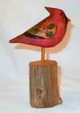 1980 Signed Folk Art Hand Carved & Painted Wooden Christmas Cardinal Bird Figure